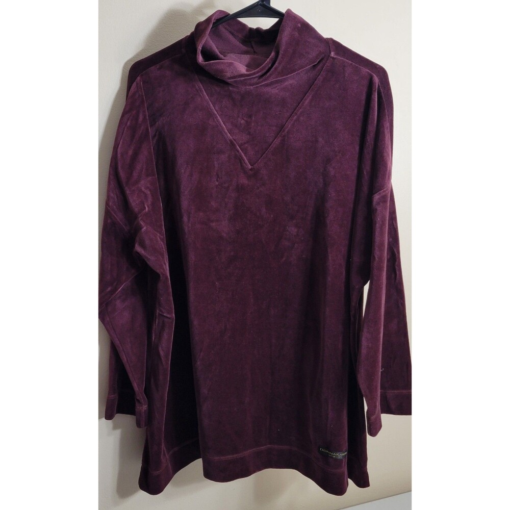 Woman's Donna Karan Burgundy Velour Cowl Neck Pullover Size Large Shirt Sweater